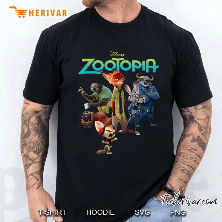 Disney Zootopia Character Group And Logo Men T Shirt