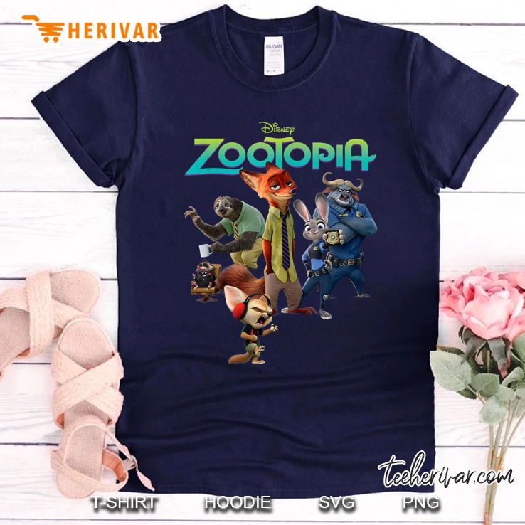 Disney Zootopia Character Group And Logo Navy T Shirt