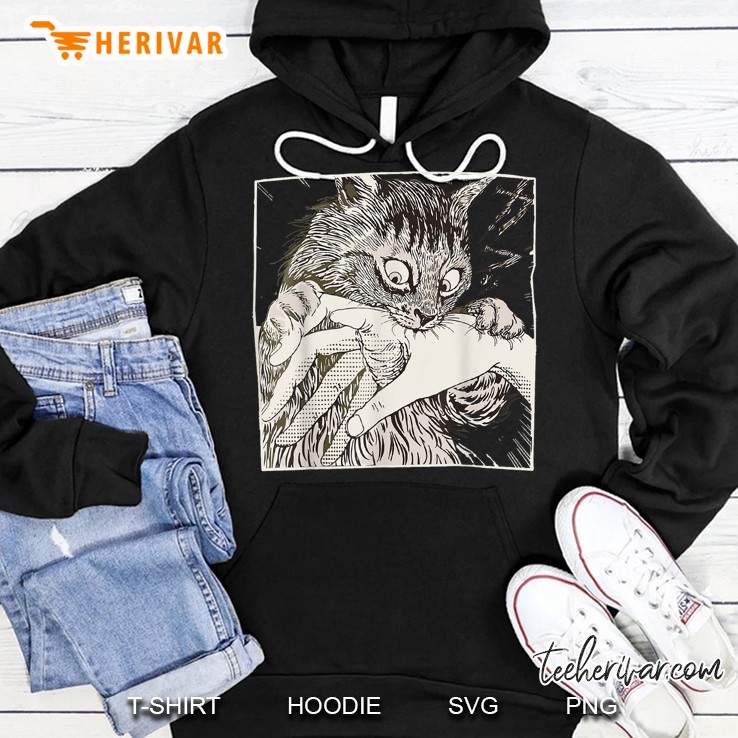Funny Cat Graphic Japanese Anime Cat Bite Vintage Cats Hoodie