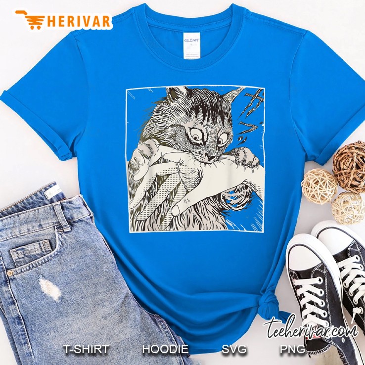 Funny Cat Graphic Japanese Anime Cat Bite Vintage Cats Royal T Shirt