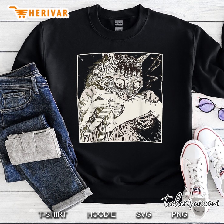Funny Cat Graphic Japanese Anime Cat Bite Vintage Cats Sweatshirt