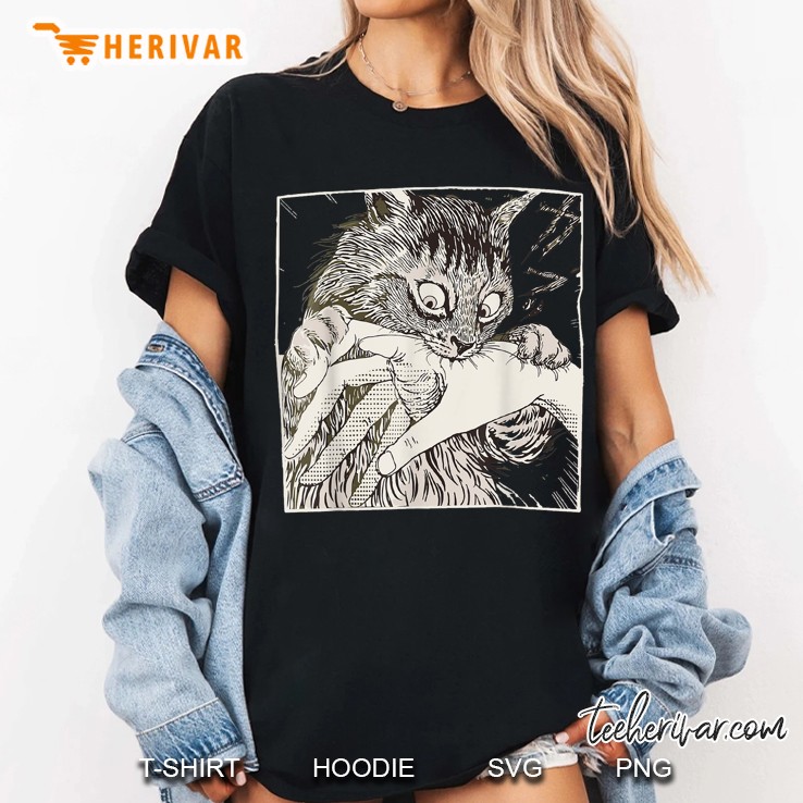 Funny Cat Graphic Japanese Anime Cat Bite Vintage Cats Women T Shirt