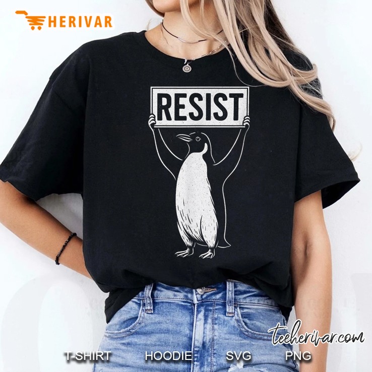 Funny Resist Penguin Activism Graphic Design Vintage Women T Shirt