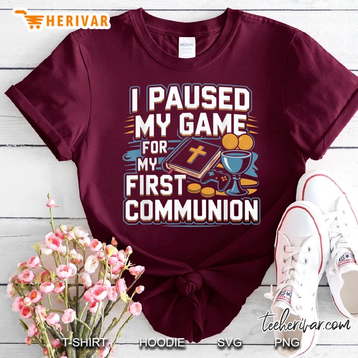 My First Communion Video Game Controller Gifts Boys Girls Maroon T Shirt