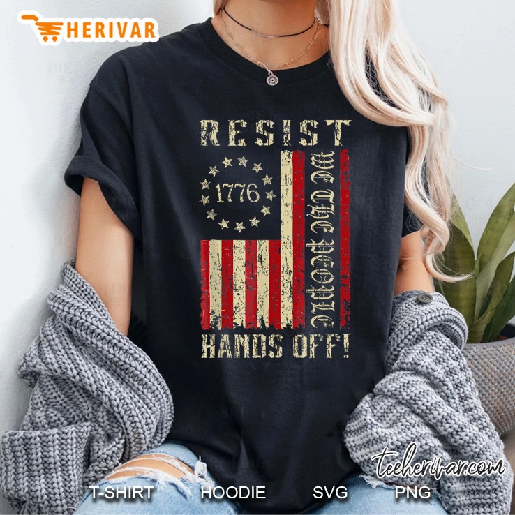 Resist Hands Off Protest We The People American Flag Vintage Women T Shirt