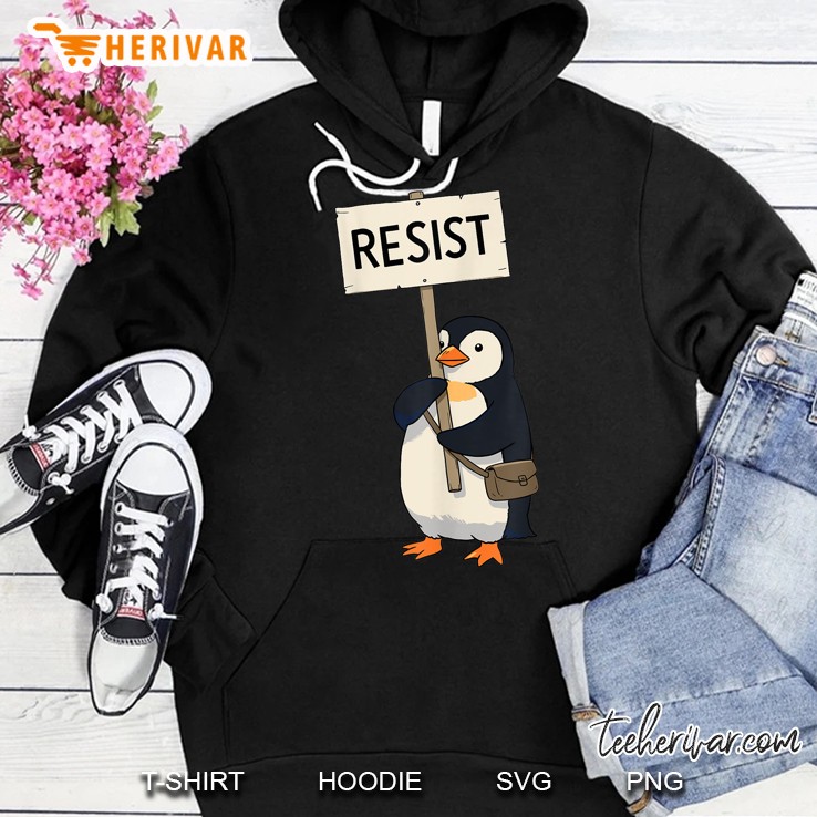 Vintage Protest Penguin Resist Penguin Activism Graphic Hoodie
