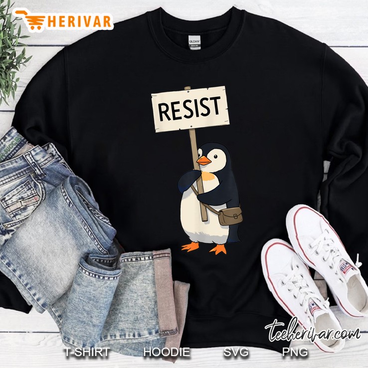 Vintage Protest Penguin Resist Penguin Activism Graphic Sweatshirt